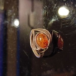 Vintage handmade silver amber stone ring 8